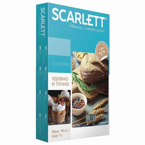 Весы кухонные SCARLETT SC-KS57P65 &quot;Хлеб&quot;, электронный дисплей, max вес 10 кг, тарокомпенсация, стекло