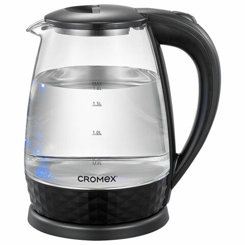Чайник электрический CROMEX KT-308, 1,8л, 1500Вт, стекло, черный, 455150