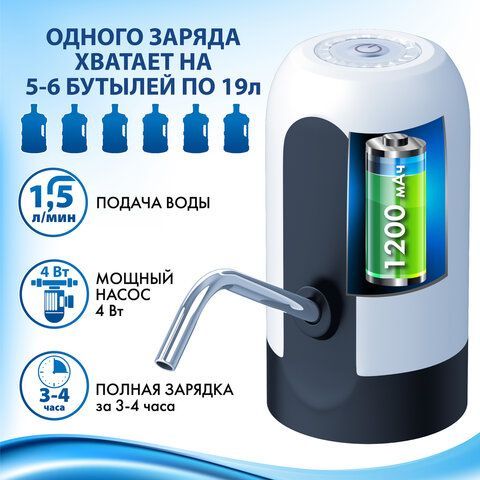 Помпа для воды электрическая SONNEN EWD161WW, 1,6 л/мин, АККУМУЛЯТОР, белая, 455470