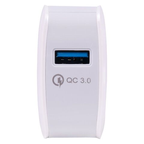 Зарядное устройство быстрое сетевое (220 В) SONNEN, порт USB, QC3.0, выходной ток 3А, белое, 455506