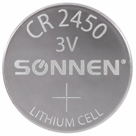 Батарейка литиевая CR2450 1 шт. &quot;таблетка, дисковая, кнопочная&quot;, SONNEN 4 шт. Lithium, в блистере, 455601