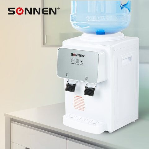 Кулер для воды SONNEN TSE-02WP, настольный, НАГРЕВ/ОХЛАЖДЕНИЕ ЭЛЕКТРОННОЕ, 2 крана, белый, 455622