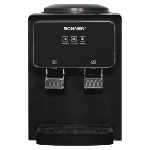 Кулер для воды SONNEN TSE-02FBP, настольный, НАГРЕВ/ОХЛАЖДЕНИЕ ЭЛЕКТРОННОЕ, 2 крана, антрацит, 455750