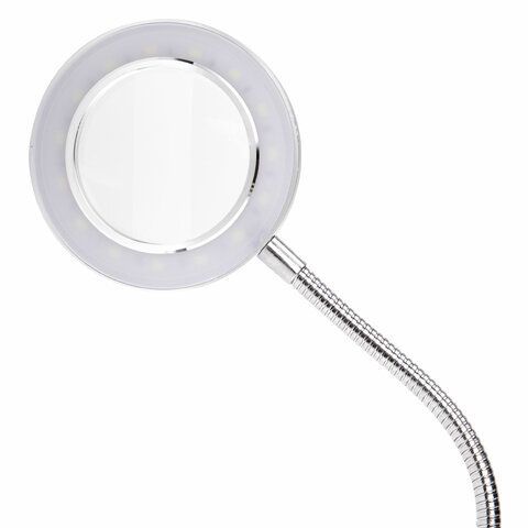 Лупа настольная на прищепке с LED ПОДСВЕТКОЙ, диаметр 75 мм, увеличение 3, BRAUBERG, 455931