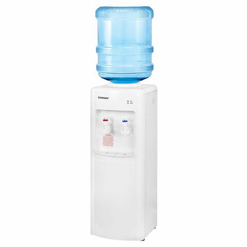 Кулер для воды SONNEN FSE-02W, напольный, НАГРЕВ/ОХЛАЖДЕНИЕ ЭЛЕКТРОННОЕ, 2 крана, белый, 456172