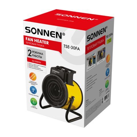 Тепловая пушка SONNEN TSE-30FA, 3000 Вт, ТЭН/спиральный нагревательный элемент, 2 режима, 456208