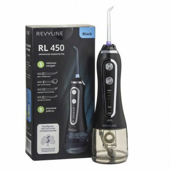 Ирригатор для полости рта REVYLINE RL 450, портативный, емкость резервуара 0,24 л, 5 насадок, черный