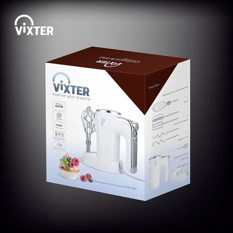 Миксер ручной VIXTER VHM-3300, 700Вт, 5 скоростей, 2 венчика 2 крюка для теста подста