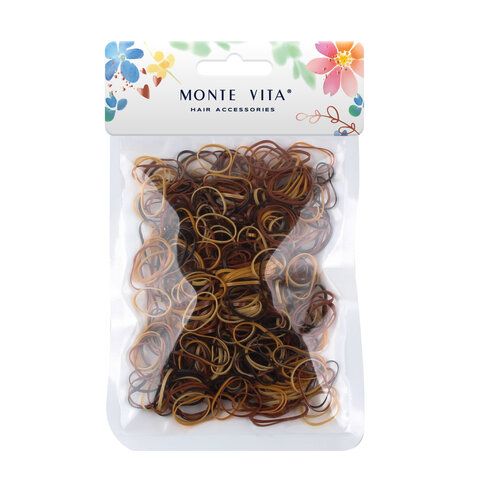 Резинки для волос НАБОР 500 шт, силиконовые, small size, коричневый, прозрачный MONTE VITA 12 шт. 457067
