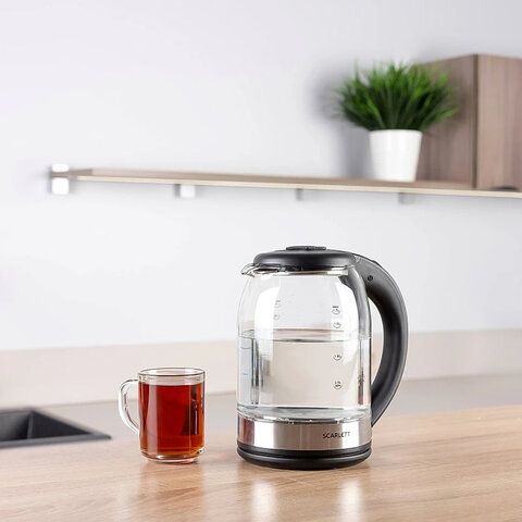 Чайник SCARLETT SC-EK27G10, 1,8л, 1800Вт, закрытый нагревательный элемент, стекло, че