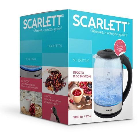 Чайник SCARLETT SC-EK27G10, 1,8л, 1800Вт, закрытый нагревательный элемент, стекло, че