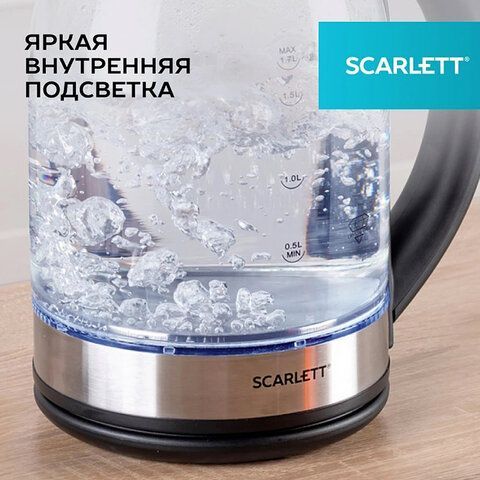 Чайник SCARLETT SC-EK27G10, 1,8л, 1800Вт, закрытый нагревательный элемент, стекло, че