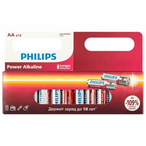 Батарейки алкалиновые &quot;пальчиковые&quot; КОМПЛЕКТ 12 шт PHILIPS Power Alkaline, АА (LR6,24, Б0064661