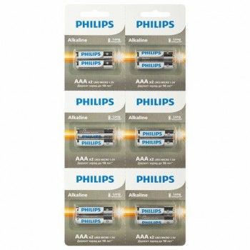 Батарейки алкалиновые КОМПЛЕКТ 2 шт (отрывной блок) PHILIPS Entry, ААА (LR03, Б0064646