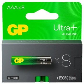 Батарейки КОМПЛЕКТ 8 шт, GP Ultra Plus G-Tech, AAA (LR03), алкалиновые, мизинчиковые,, 24AUPA21-2CRB8