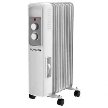 Обогреватель масляный SONNEN DFS-7E, 1500 Вт, механическое управление, 3 режима, 7 секций, белый, 457779