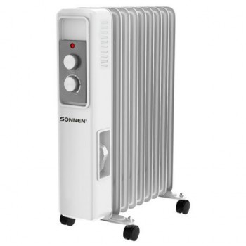 Обогреватель масляный SONNEN DFS-9E, 2000 Вт, механическое управление, 3 режима, 9 секций, белый, 457780