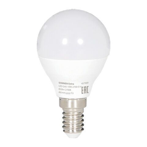 Лампа светодиодная SONNEN 20 шт. EXTRA, 10 (85) Вт, E14, шар, теплый белый, 30000 ч, LED G45-10W-2700-Е14, 457909