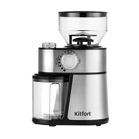 Кофемолка KITFORT КТ-717, мощность 200 Вт, вместимость 100г, 14 степеней помола, стал