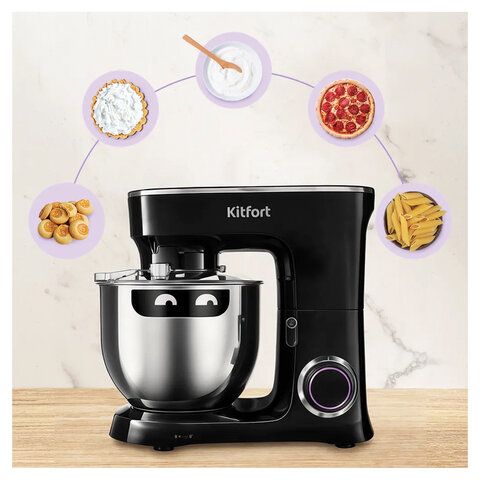 Миксер планетарный KITFORT КТ-3080, 1400Вт, 6 скоростей, 3 насадки, чаша 7л,