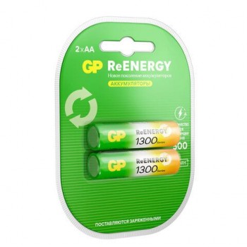 Батарейки аккумуляторные GP ReEnergy Ni-Mh пальчиковые КОМПЛЕКТ 2 шт AA (HR6) 1300 mA, 130AAHCRGY-2CRC