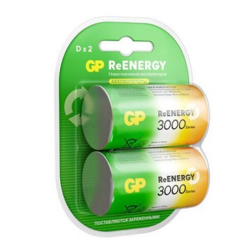 Батарейки аккумуляторные GP ReEnergy Ni-Mh КОМПЛЕКТ 2 шт D (HR20) 3000 mAh, 300DHCRGY, 300DHCRGY-2CRC