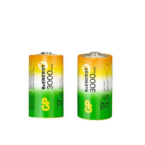 Батарейки аккумуляторные GP ReEnergy Ni-Mh КОМПЛЕКТ 2 шт D (HR20) 3000 mAh, 300DHCRGY, 300DHCRGY-2CRC