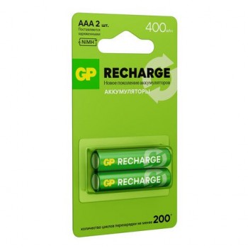 Батарейки аккумуляторные GP ReCharge Ni-Mh мизинчиковые КОМПЛЕКТ 2 шт ААА (HR03) 400, 40AAAHCV-2CRSB