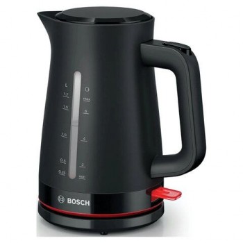 Чайник BOSCH TWK3M123, 1,7л, 2400Вт, закрытый нагревательный элемент, пластик, черный