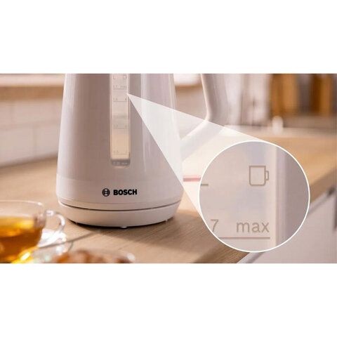 Чайник BOSCH TWK1M121, 1,7л, 2400Вт, закрытый нагревательный элемент, белый