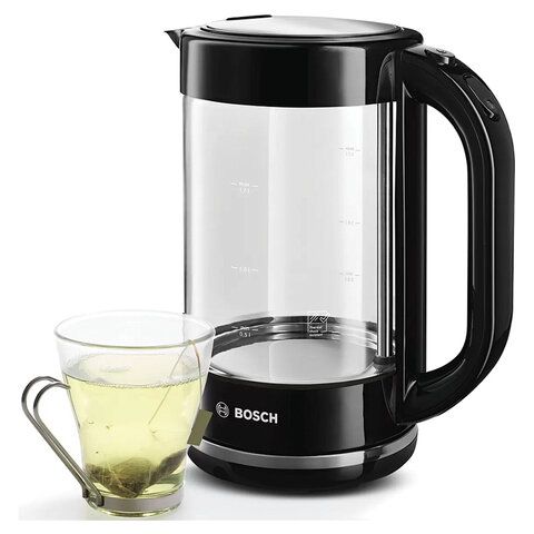Чайник BOSCH TWK70B03, 1,7 л, 2400 Вт, закрытый нагревательный элемент, стекло, черны