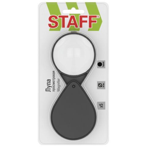Лупа просмотровая STAFF 12 шт., диаметр 60 мм, увеличение 5, складная, 458675