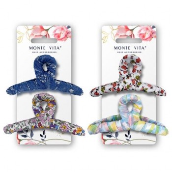 Крабы для волос, НАБОР 2 шт, 9 см, с тканью, ассорти, MONTE VITA, 458819