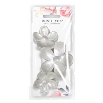 Краб для волос, 11 см, в форме цветов, глянцевый, белый, MONTE VITA 12 шт., 458823