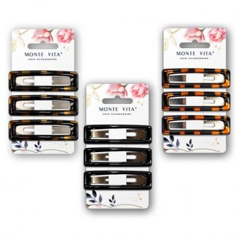 Заколки для волос, НАБОР 3 шт, 7 см, глянцевые, ассорти, MONTE VITA 12 шт., 458832