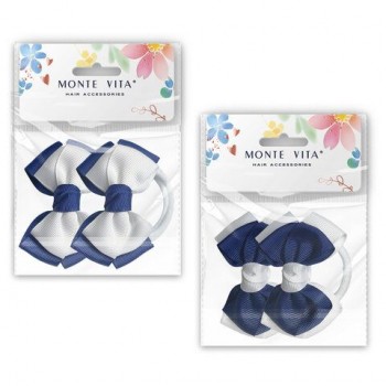 Банты для волос на резинке, НАБОР 2 шт, 7*5 см, белый, синий, ассорти, MONTE VITA 12 шт., 458845