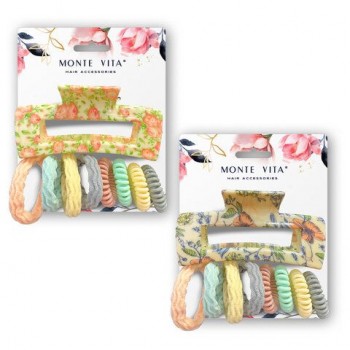 Резинки для волос (4 пружинки и 4 мягкие резинки) с крабом, НАБОР, ассорти, MONTE VITA 12 шт., 458850