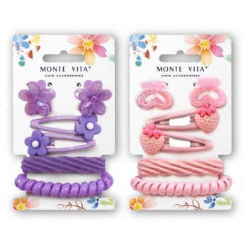 Резинки для волос (2 шт) с крабами (2 шт) и заколками (2 шт), НАБОР,ассорти,MONTE VITA, 458851