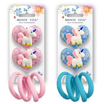 Резинки для волос (4 шт) с заколками (2 шт), НАБОР, ассорти, MONTE VITA 12 шт., 458852