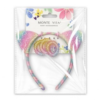 Резинки для волос (пружинки 3 шт) с ободком, с блестками, НАБОР, MONTE VITA, 458855