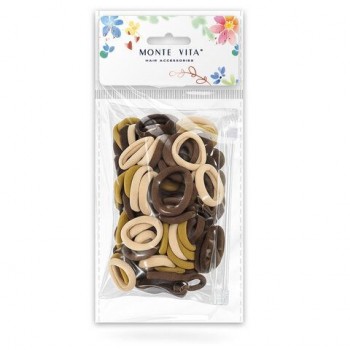 Резинки для волос НАБОР 100 шт, 3 см, бежевые/коричневые, КОСМЕТИЧКА В ПОДАРОК, MONTE VITA, 458870