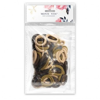 Резинки для волос НАБОР 100 шт, 4 см, бежевые/коричневые, КОСМЕТИЧКА В ПОДАРОК, MONTE VITA, 458873