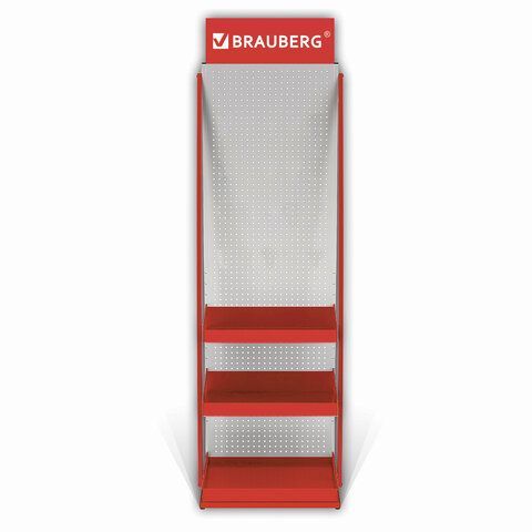 Стойка для размещения товара напольная BRAUBERG, 2050x600x500 мм, 25 крючков, 3 полки, металл, 504874