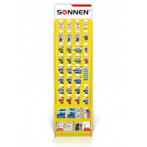 Стойка для размещения товара напольная SONNEN, 205x60x50 см, 32 крючка, 2 полки, металл, 504995