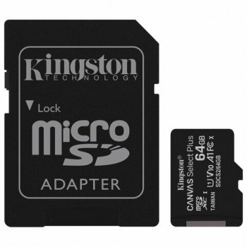 Карта памяти microSDXC 64 GB KINGSTON Canvas Select Plus, UHS-I U1, 100 Мб/с (class 10), адаптер, SDCS2/64GB