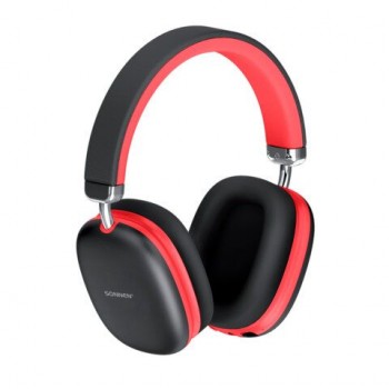 Наушники беспроводные накладные полноразмерные раздвижные мультирежимные, SONNEN HP-B12BR, BT 5.4, черный/коралл, 514128