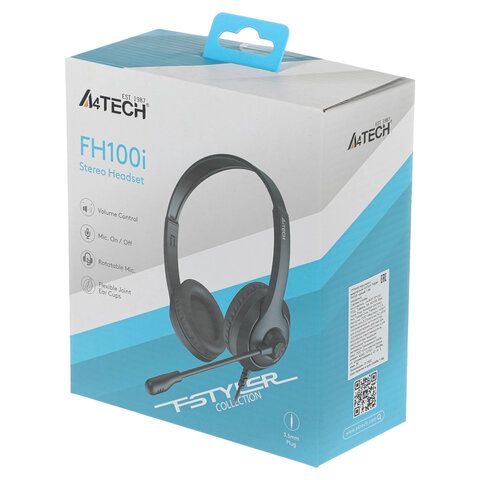 Наушники с микрофоном (гарнитура) A4TECH Fstyler FH100i, проводные, 1.8 м, USB, черные, 1774499