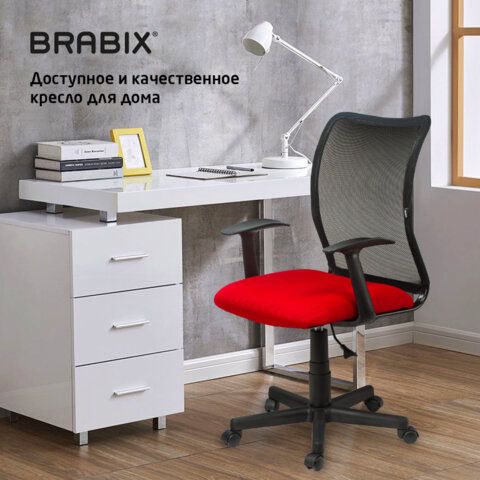 Кресло BRABIX &quot;Spring MG-307&quot;, с подлокотниками, комбинированное красное/черное TW, 531405