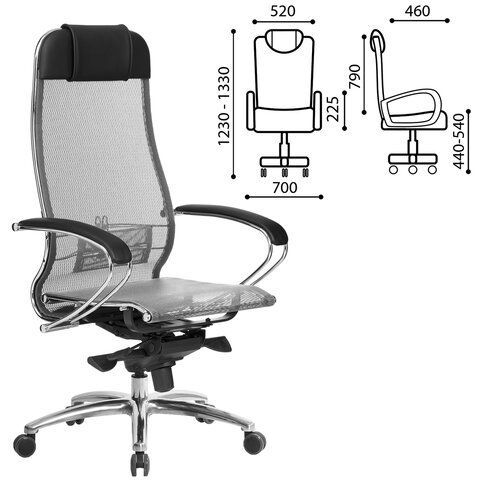 Кресло офисное МЕТТА &quot;SAMURAI&quot; S-1.04, сверхпрочная ткань-сетка, серое