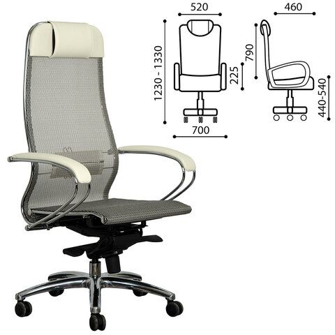 Кресло офисное МЕТТА &quot;SAMURAI&quot; S-1.04, сверхпрочная ткань-сетка, бежевое